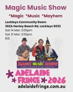 Cool 4 Kids performing the Magic Music Show with live music and magic for families at the Adelaide Fringe